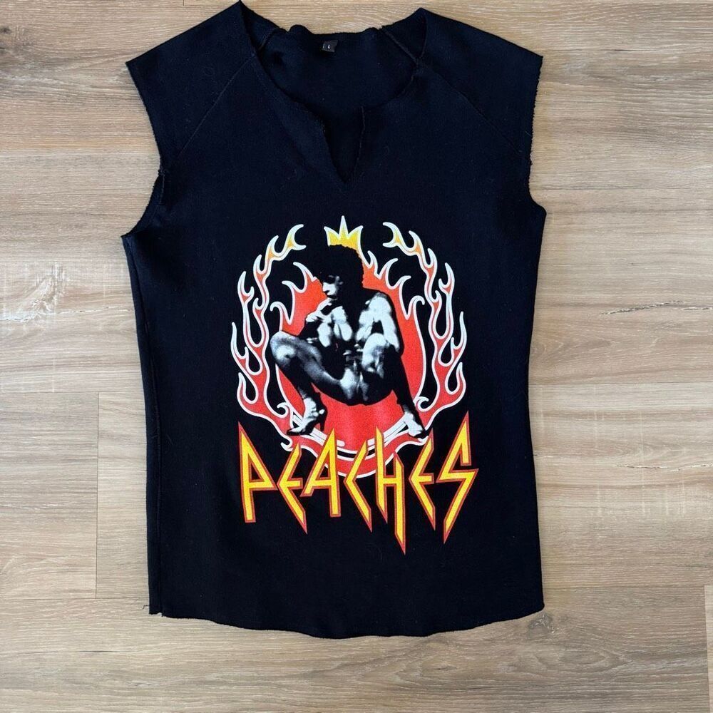 Peaches Merrill Nisker Black Graphic Shirt Size Large Cutoff Raw Punk Erotic